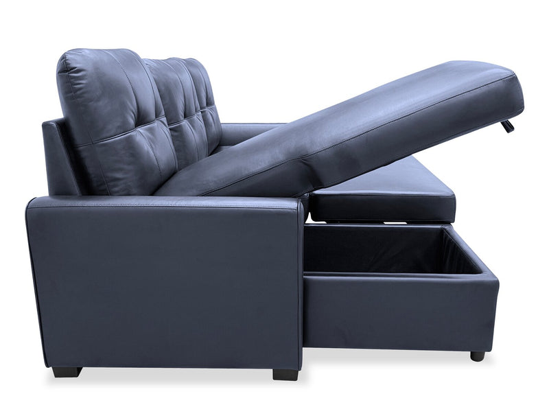 Carter 2-Piece Left-Facing Leather-Look Fabric Sleeper Sectional with Storage Chaise - Black