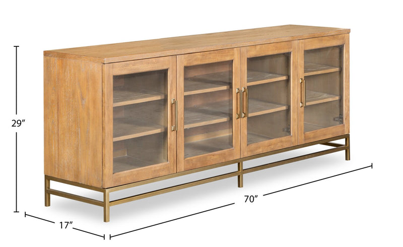 Cresset 70” Modern Solid Wood TV Stand with Storage and Cable Management for TVs up to 75\" - Belgian Wheat