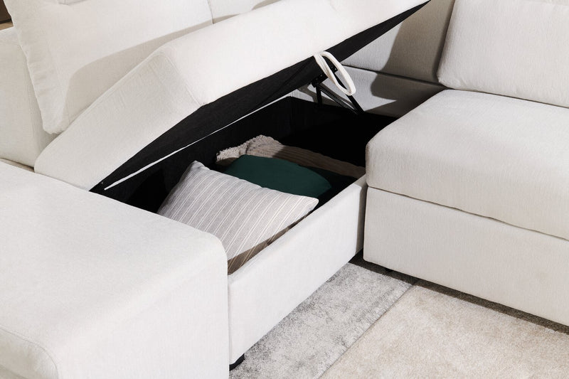 Primo Coast 3-Piece Left-Facing Ivory White Fabric Sleeper Sectional with Storage Chaise and Storage Armrest