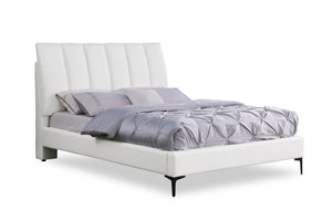 Nova Upholstered Platform Bed in White Vegan-Leather Fabric - Queen Size