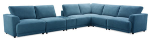 Voyage Modular 7-Piece Fabric Sectional with Console and Removable Back Cushions – Blue