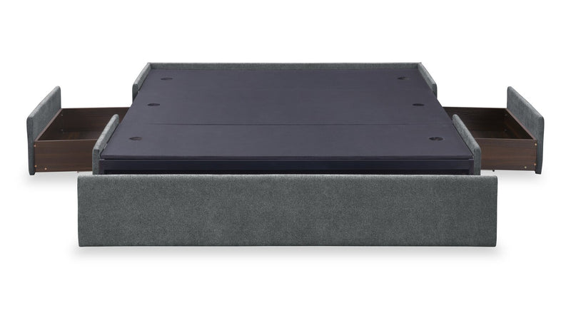 Amos Upholstered Storage Bed in Charcoal Fabric with Channelled Headboard & 3 Built-in Drawers - Full Size