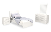 Riley 6pc Bedroom Set with Panel Bed, Dresser, Mirror & Nightstand, Made in Canada, White - Twin Size 