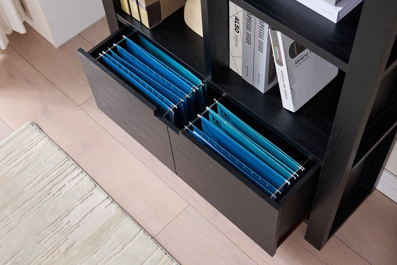 Oscar 36\" Contemporary Bookcase with File Drawer – Matte Black 
