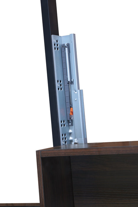 Amos Upholstered Storage Bed in Charcoal Fabric with Channelled Headboard & 3 Built-in Drawers - Full Size