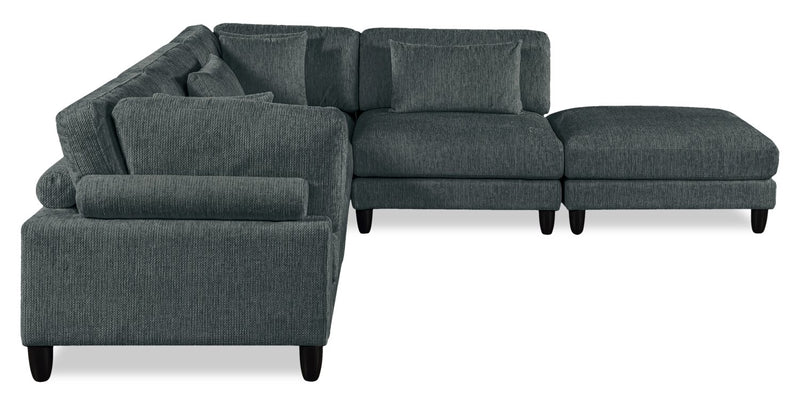 Lounge 5-Piece Chenille Modular Sectional with Ottoman– Grey