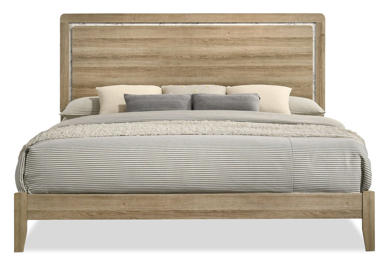Sable Panel Bed with Headboard & Frame, Light Brown - King Size