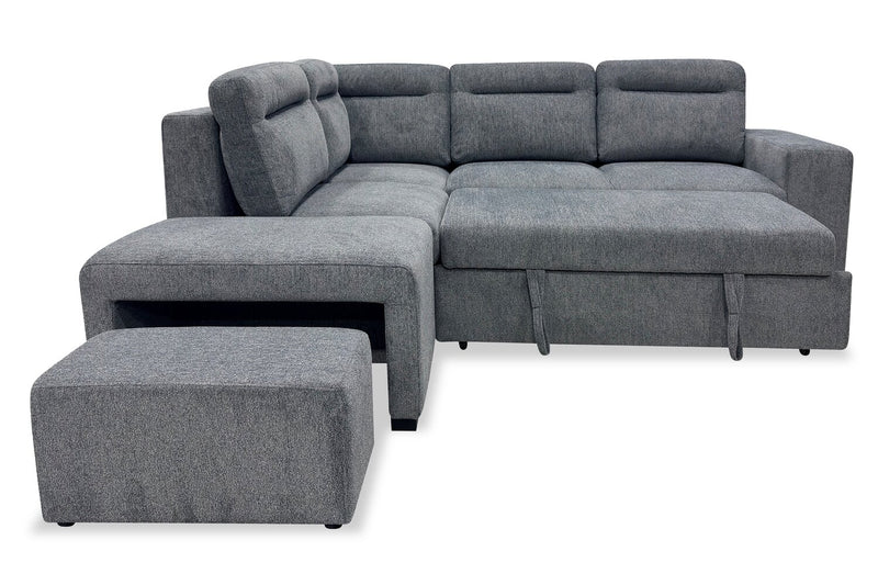 Coast 3-Piece Left-Facing Fabric Sleeper Sectional with Storage and Ottoman - Smoke