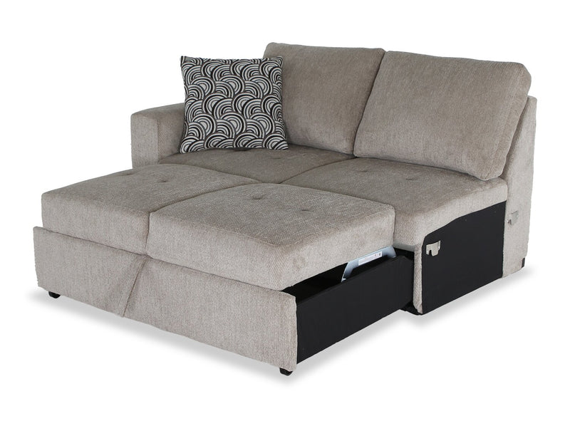 Made in Canada Legend 2-Piece Right-Facing Chenille Fabric Cuddler Sleeper Sectional - Platinum Beige