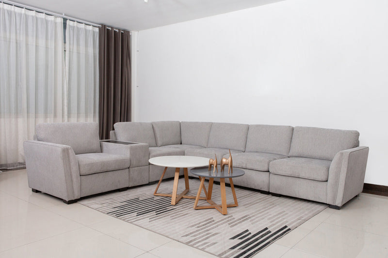 Vault 7-Piece Sectional with Five Storage Chairs and Storage USB Console - Grey