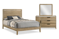 Sable 5pc Bedroom Set with Bed, Dresser & Mirror, Light Brown - Queen Size 