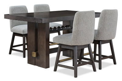 Metro Counter Height 5pc Dining Set with Table & 4 Chairs, Built-in Wine Rack, 66"W - Brown/Beige | Ensemble de salle à manger Metro 5 pièces de hauteur comptoir avec table de 66 po (L), 4 chaises et support à vin intégré - brun et beige