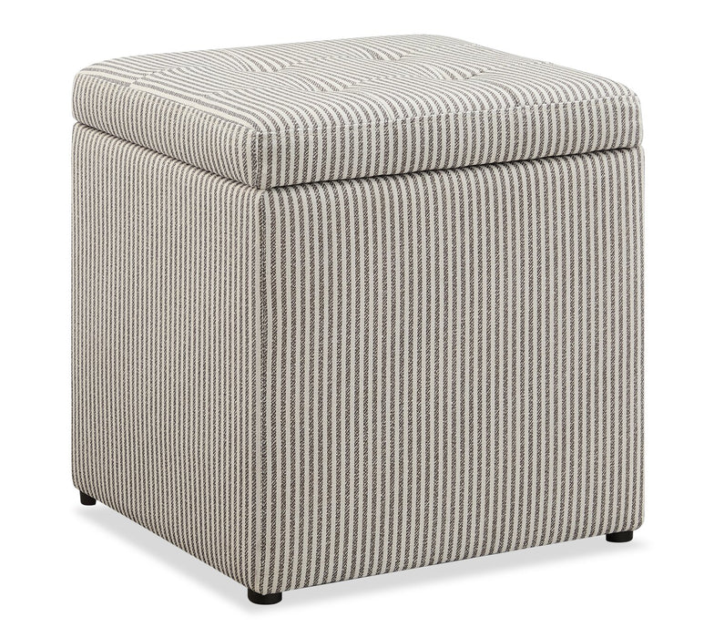 Yukon 17\" Square Storage Fabric Ottoman - Grey Striped
