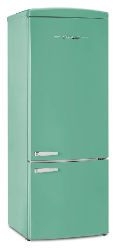 Unique Classic Retro 28" 17 Cu Ft. Bottom Mount Refrigerator - Turquoise - UNQ-455L T AC | Réfrigérateur Classic Rétro d’Unique de 28 po et de 17 pi3 à congélateur inférieur - turquoise - UNQ-455L T AC
