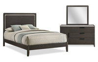 Sable 5pc Bedroom Set with Bed, Dresser & Mirror, Dark Grey - Full Size