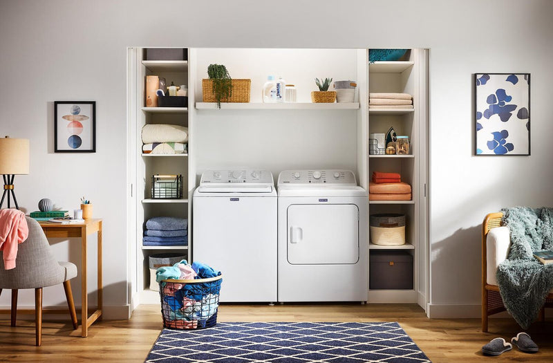 Maytag 4.8 Cu. Ft. Top Load Washer and 7.0 Cu. Ft. Gas Dryer with Wrinkle Prevent Option – White 