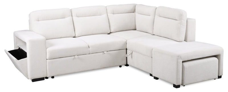 Primo Coast 3-Piece Right-Facing Ivory White Fabric Sleeper Sectional with Storage Chaise and Storage Armrest