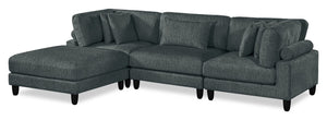 Lounge 4-Piece Chenille Modular Sectional with Ottoman – Grey 