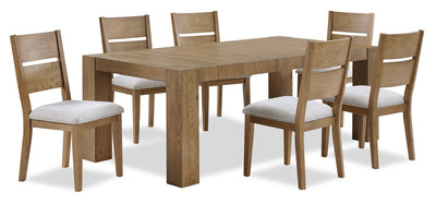 Lotus 7pc Dining Set with Table & 6 Slat-Back Chairs, Wood, 82"W - Natural | Ensemble de salle à manger Lotus 7 pièces en bois avec table de 82 po (L) et 6 chaises à dossier à lattes - naturel