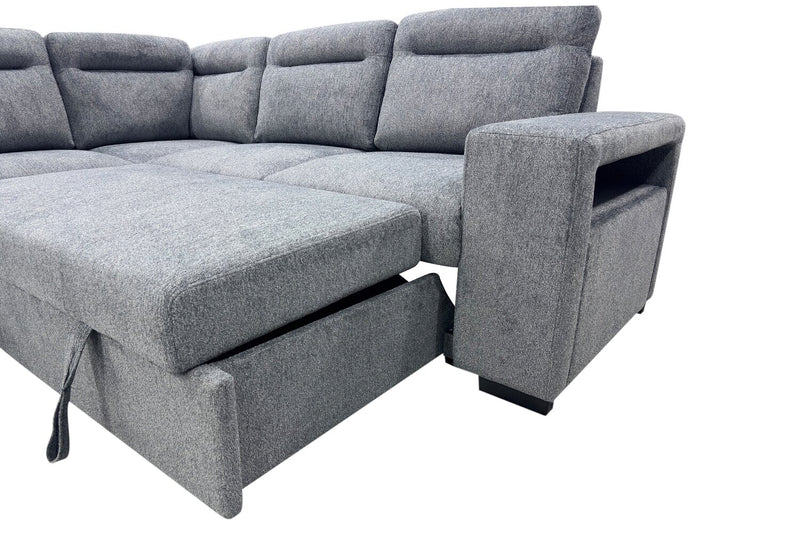 Coast 3-Piece Left-Facing Fabric Sleeper Sectional with Storage and Ottoman - Smoke
