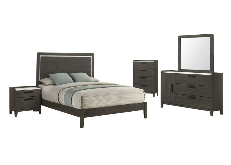 Sable Panel Bed with Headboard & Frame, Dark Grey - Full Size