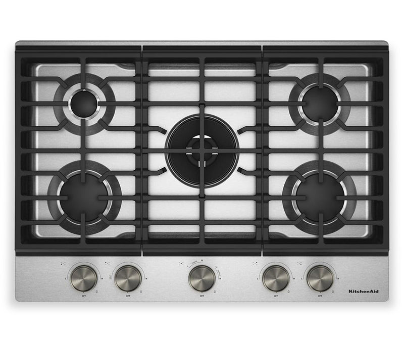 KitchenAid 30\" Gas-on-Metal Cooktop with Integrated Wok Grates – Stainless Steel - KCGK530SSS