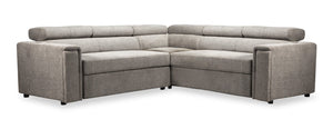 Savvy 3-Piece Linen-Look Fabric Sectional with Adjustable Headrests, Cupholders and USB Port - Grey