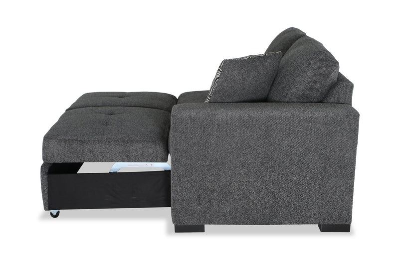 Made in Canada Legend 2-Piece Left-Facing Chenille Fabric Cuddler Sleeper Sectional - Pepper Grey