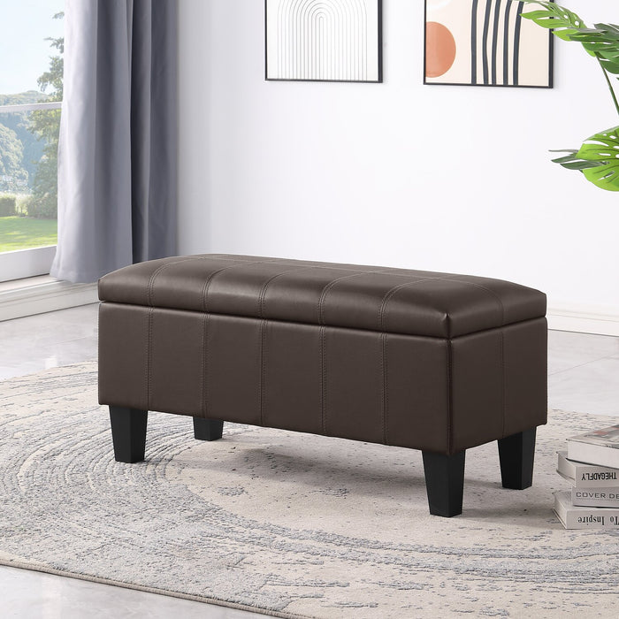 James 39.25\" Faux Leather Storage Ottoman - Dark Brown