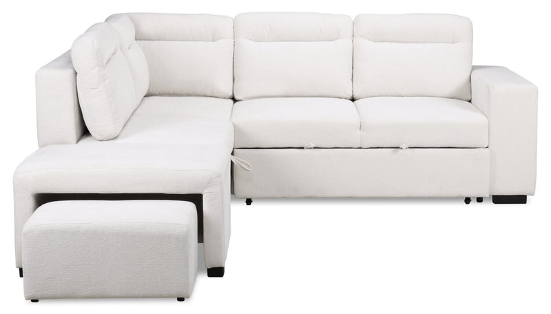 Primo Coast 3-Piece Left-Facing Ivory White Fabric Sleeper Sectional with Storage Chaise and Storage Armrest