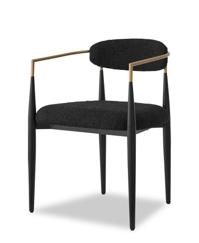 Kort & Co. Capri Dining Armchair with Boucle Fabric & Gold Accent, Metal - Black | Chaise de salle à manger à accoudoirs Capri de Kort & Co. en métal avec tissu bouclé et touches dorées - noire