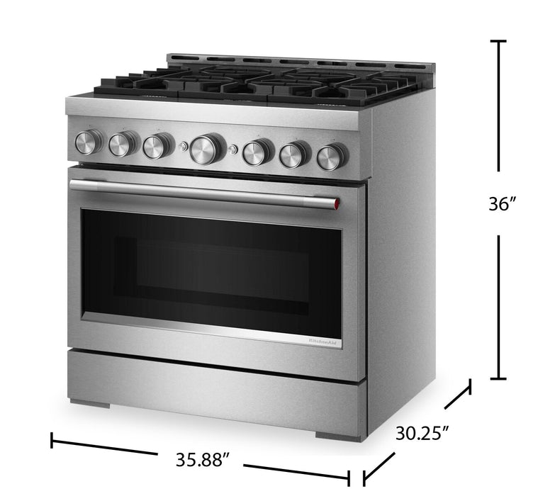 KitchenAid 36\" 5.1 Cu. Ft. Gas Range with No Preheat Air Fry Mode - Stainless Steel - KFGS936SSS