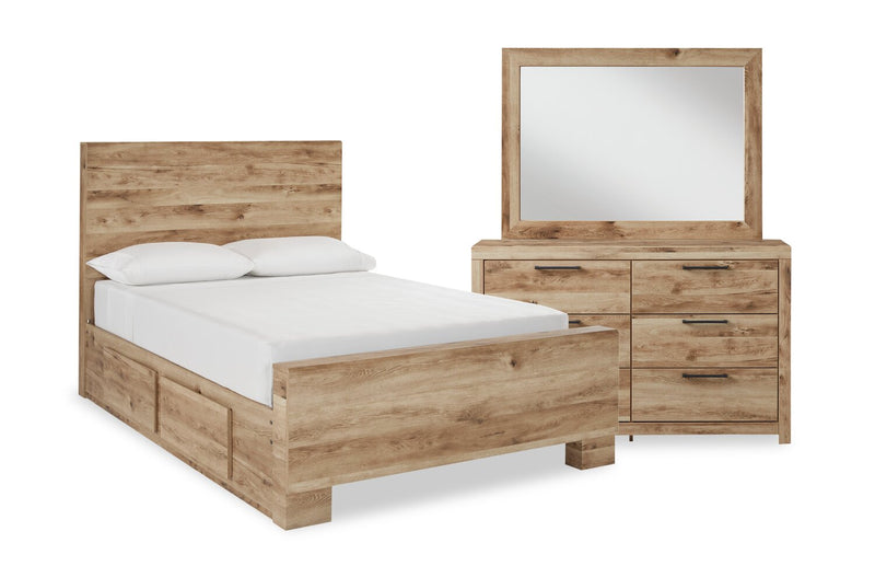 Derekson 5pc Bedroom Set with Side Storage Bed, Dresser & Mirror, Natural - King Size