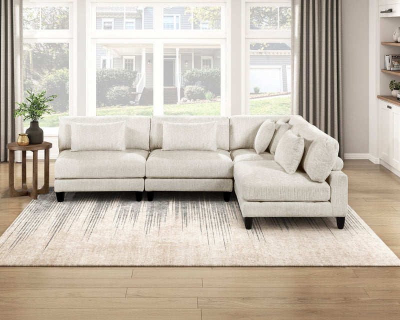 Lounge 4-Piece Chenille Armless Modular Sectional – Beige 