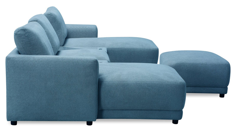 Voyage Modular 6-Piece Left-Facing Fabric Sectional with Console and Ottoman – Blue