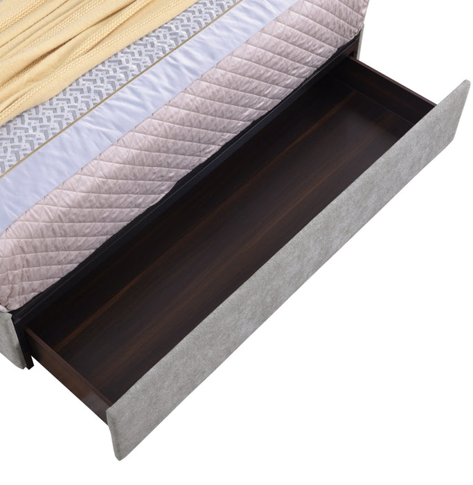 Amos Upholstered Storage Bed in Grey Fabric with Tufted Headboard & 3 Built-in Drawers - Full Size