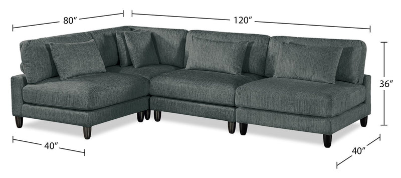 Lounge 4-Piece Chenille Armless Modular Sectional – Grey