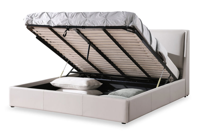 Nico Leather-Look Storage King Bed – Taupe