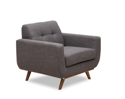 Kort & Co. Freeman 37" Linen-Look Fabric Chair with Wood Legs and Tufted Back Cushion - Charcoal Grey | Fauteuil Freeman Kort & Co. de 37 po en tissu d’apparence lin avec pattes en bois et coussin de dossier capitonné - gris anthracite