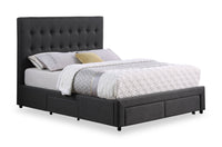 Beck Upholstered Storage Bed in Dark Grey Fabric, Button Tufted - Queen Size 