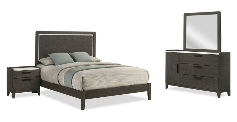Sable 6pc Bedroom Set with Bed, Dresser, Mirror & Nightstand, Dark Grey - Full Size