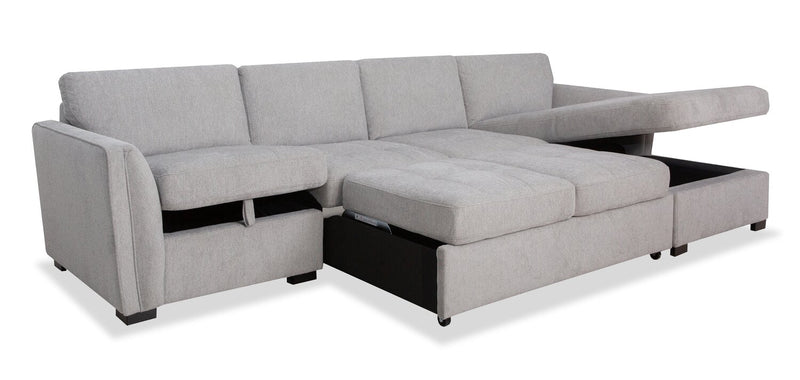 Vault 3-Piece Right-Facing Sectional with Sofa Bed Loveseat, Storage Chaise and Storage Chair – Grey