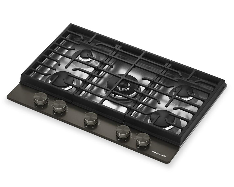 KitchenAid 30\" Gas-on-Metal Cooktop with Integrated Wok Grates – Black Ore - KCGK530SBE