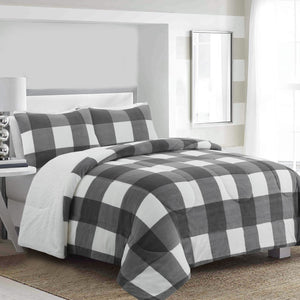 Henrick 3-Piece Queen Sherpa Comforter Set – Grey 