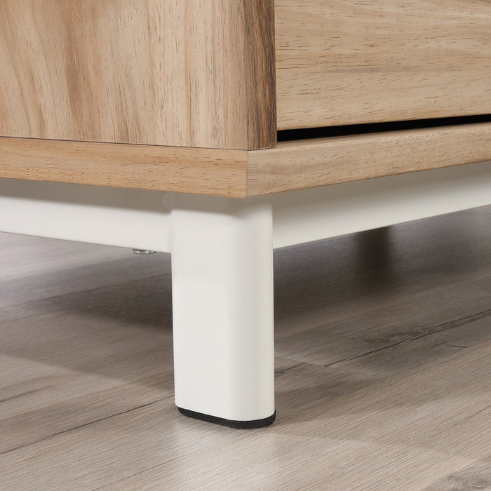 Harrison 65.35\" L-shaped Desk with Two Drawers – Kiln Acacia 