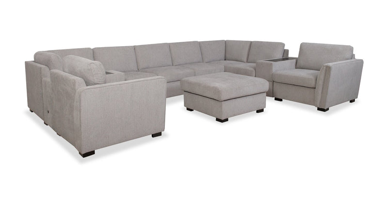 Vault 9-Piece Sectional with Sofa Bed Loveseat, Four Storage Chairs and Storage USB Console - Grey