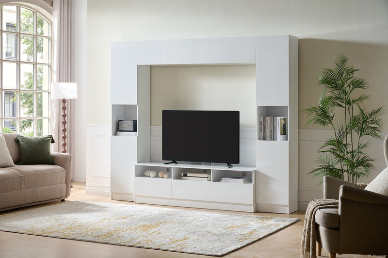 Celine 94.5\" 4 – Piece Entertainment Centre with Storage and Cable Management for TVs up to 70\" - White
