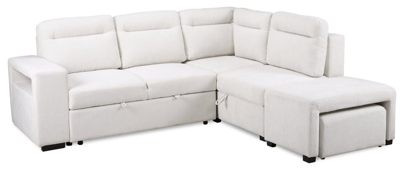 Primo Coast 3-Piece Right-Facing Ivory White Fabric Sleeper Sectional with Storage Chaise and Storage Armrest