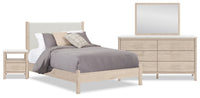 Jolie 6pc Bedroom Set with Bed, Dresser, Mirror & Nightstand, Boucle Fabric, Natural - Queen Size 