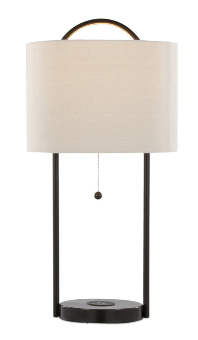 Orbit 28" Metal Table Lamp with Wireless Charging and Natural Linen Shade – Oil Bronze | Lampe de table Orbit de 28 po en métal avec recharge sans fil et abat-jour en lin naturel – bronze huilé